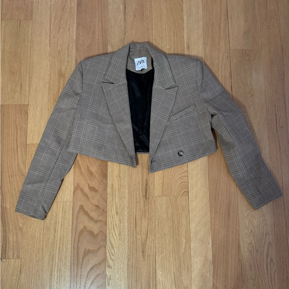 Zara Cropped Plaid Blazer